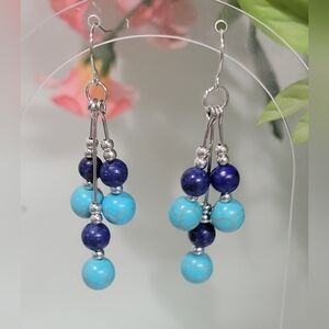 LAPIS AND TURQUOISE DANGLE DROP EARRINGS.